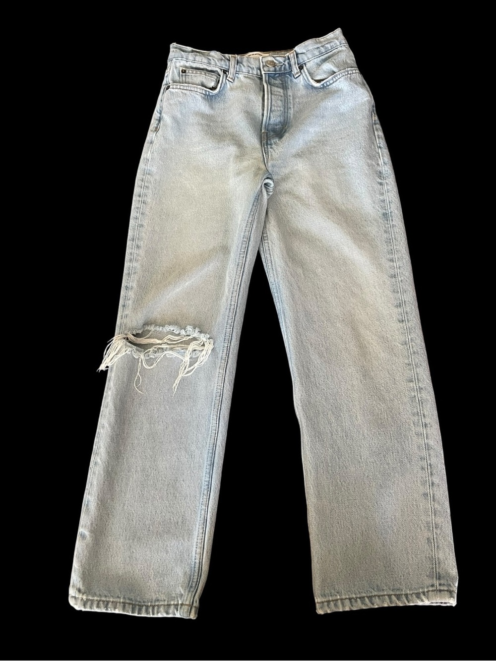 Reformation Tahoe Destroyed Straight Leg Jeans Womens 25 Light Wash Denim